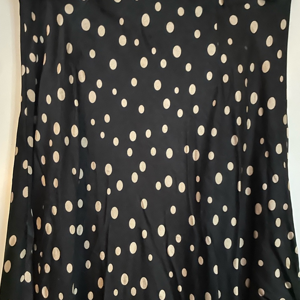 Sz M: H&M Satin High Elastic Waist Black/Tan Polka Dot Midi Skirt - Picture 3 of 8